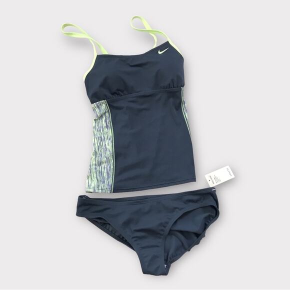 Nike NWT 2 Piece Swimsuit Tankini Top & Bikini Bottom Blue & Green Size L - Picture 4 of 6